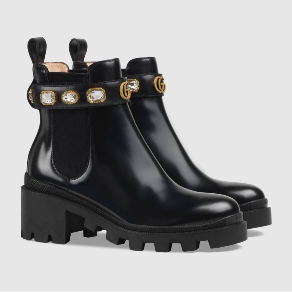 Gucci Trip Embellished Block Heel Chelsea Boots